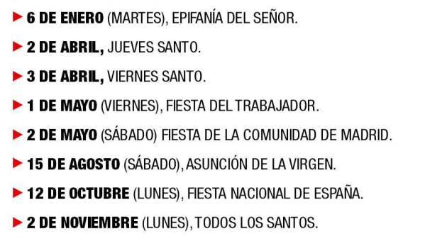 Calendario 2026 fiestas laborales Comunidad de Madrid y festivos locales